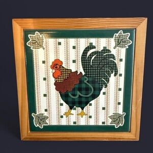 Vintage Rooster wooden Trivet Ceramic Tile Wall Decor